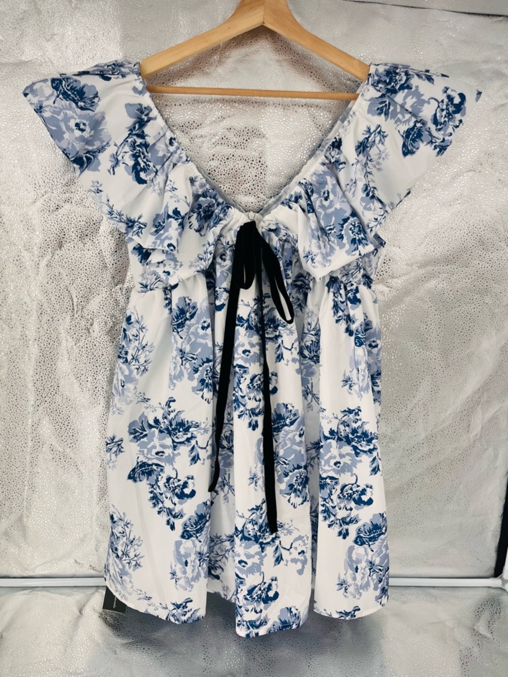 Floral Print Ruffle Shoulder Babydoll Boho Cottagecore Tunic Dress Size M